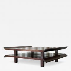 Two Tiered Pagoda Wabi Sabi Style Coffee Table in Wood and Bamboo 1970s - 4528914
