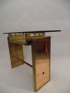 Two Unique Italian Postmodern Gilt and Copper Cantilevered Consoles Sofa Table - 1799646
