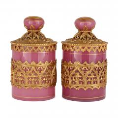 Two antique French opaline glass toilet boxes - 4113651