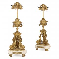 Two antique Louis XV style gilt bronze and marble table lamps - 2282812
