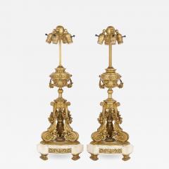 Two antique Louis XV style gilt bronze and marble table lamps - 2284444