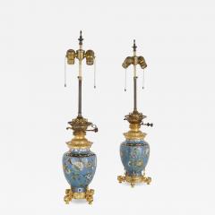 Two antique cloisonn enamel and gilt bronze lamps - 2046431