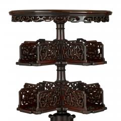 Two carved wood marble and onyx Chinese tables - 3416523