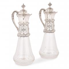 Two cut glass and silver claret jugs 19th Century - 3252930