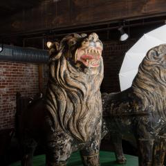 Two large life sized polychromed lion head wooden statues  - 2253345