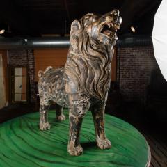 Two large life sized polychromed lion head wooden statues  - 2253347