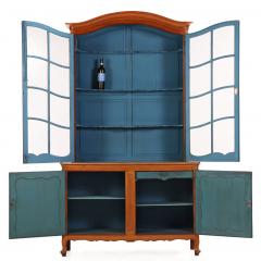 Two part French Provincial Cherry Cabinet Having Painted Blue Hutch 19th C  - 4773861