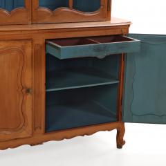 Two part French Provincial Cherry Cabinet Having Painted Blue Hutch 19th C  - 4773863