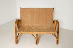 Two seater sofa with matching coffee table in rattan and straw Italy 1950s - 2082698