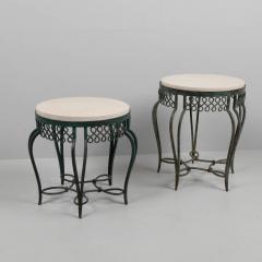 Two wrought iron side tables with replacement stone tops - 4303873