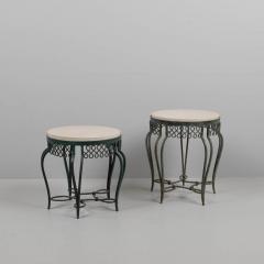 Two wrought iron side tables with replacement stone tops - 4303874