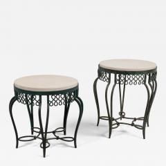 Two wrought iron side tables with replacement stone tops - 4306032
