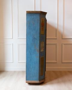 Tyrolean Early 19th Century Blue Painted Wardrobe with Hand Painted Floral Panel - 4812549