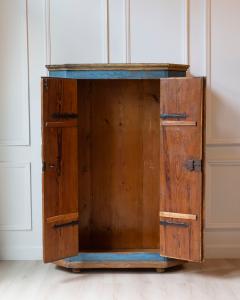 Tyrolean Early 19th Century Blue Painted Wardrobe with Hand Painted Floral Panel - 4812555