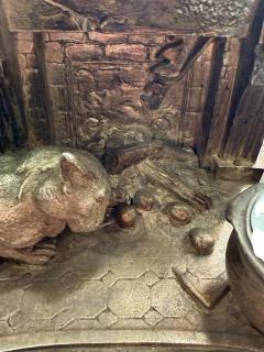 UNIQUE FRENCH 19TH CENTURY SILVERED BRONZE MONKEY CAT WITH FIREPLACE INKWELL - 4442623