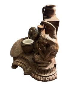 UNIQUE FRENCH 19TH CENTURY SILVERED BRONZE MONKEY CAT WITH FIREPLACE INKWELL - 4442625