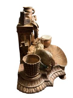 UNIQUE FRENCH 19TH CENTURY SILVERED BRONZE MONKEY CAT WITH FIREPLACE INKWELL - 4442626