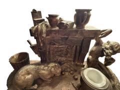 UNIQUE FRENCH 19TH CENTURY SILVERED BRONZE MONKEY CAT WITH FIREPLACE INKWELL - 4442629