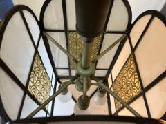 UNUSUAL AND RARE BRONZE AND MILK GLASS ART DECO MODERNIST CHANDELIER - 2565560