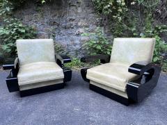 UNUSUAL ART DECO BLACK LACQUERED CLUB CHAIRS - 4251460