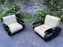UNUSUAL ART DECO BLACK LACQUERED CLUB CHAIRS - 4251466