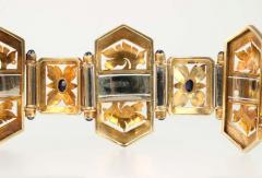 UNUSUAL GHISO WHITE YELLOW GOLD LINK BRACELET W CABOCHON SAPPHIRES - 2783479