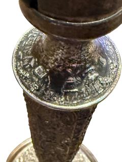 UNUSUAL PAIR OF SILVER LANDSCAPE SCENIC EMBOSSED ANTIQUE LAMPS - 4577919