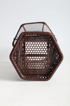 Ueda Shounsai Splayed Handled Flower Basket in Hexagonal Plaiting ca 1940 - 4817409
