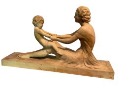 Ugo Cipriani RARE ART DECO TERRACOTTA MOTHER CHILD SCULPTURE BY UGO CIPRIANI - 4609856