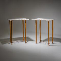 Ugo La Pietra Pair of Wall Consoles with Marble Tops attributed to Ugo la Pietra Italy - 4382192