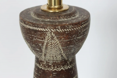 Ugo Zaccagnini Pair of Ugo Zaccagnini Incised Brown Cream Tribal Table Lamps 1950s - 3059521