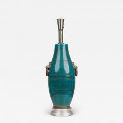 Ugo Zaccagnini Ugo Zaccagnini Mid Century Italian Ceramic Blue Green Glazed Table Lamp - 4178440