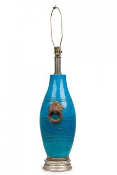 Ugo Zaccagnini Ugo Zaccagnini Mid Century Italian Ceramic Persian Blue Glazed Table Lamp - 4162788