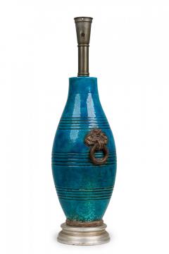 Ugo Zaccagnini Ugo Zaccagnini Mid Century Italian Ceramic Turquoise Blue Glazed Table Lamp - 4162724