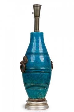 Ugo Zaccagnini Ugo Zaccagnini Mid Century Italian Ceramic Turquoise Blue Glazed Table Lamp - 4162725