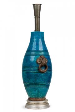 Ugo Zaccagnini Ugo Zaccagnini Mid Century Italian Ceramic Turquoise Blue Glazed Table Lamp - 4162726