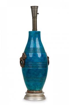 Ugo Zaccagnini Ugo Zaccagnini Mid Century Italian Ceramic Turquoise Blue Glazed Table Lamp - 4162727