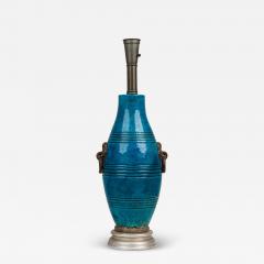 Ugo Zaccagnini Ugo Zaccagnini Mid Century Italian Ceramic Turquoise Blue Glazed Table Lamp - 4178500