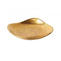 Ugo Zaccagnini Zaccagnini Tray Ceramic Gold Crackle Glaze Signed - 3344060