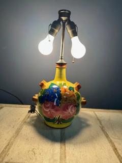 Ulisse Cantagalli Cantagalli Renaissance Revival Majolica Lamp Yellow with Vibrant Flower Design - 4021174