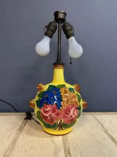 Ulisse Cantagalli Cantagalli Renaissance Revival Majolica Lamp Yellow with Vibrant Flower Design - 4021175