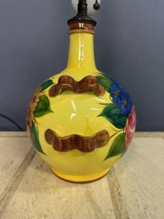 Ulisse Cantagalli Cantagalli Renaissance Revival Majolica Lamp Yellow with Vibrant Flower Design - 4021177