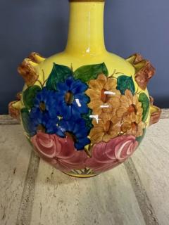 Ulisse Cantagalli Cantagalli Renaissance Revival Majolica Lamp Yellow with Vibrant Flower Design - 4021181