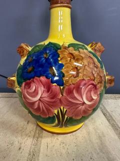 Ulisse Cantagalli Cantagalli Renaissance Revival Majolica Lamp Yellow with Vibrant Flower Design - 4021183