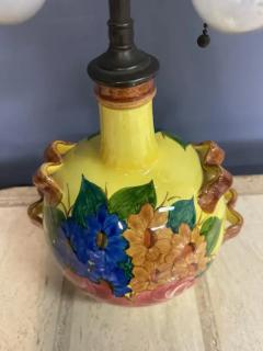 Ulisse Cantagalli Cantagalli Renaissance Revival Majolica Lamp Yellow with Vibrant Flower Design - 4021185