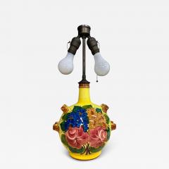 Ulisse Cantagalli Cantagalli Renaissance Revival Majolica Lamp Yellow with Vibrant Flower Design - 4023016