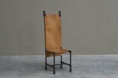 Unique Brutalist High Back Accent Chair in Wrought Iron Patinated Leather - 4467818
