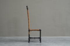 Unique Brutalist High Back Accent Chair in Wrought Iron Patinated Leather - 4467856
