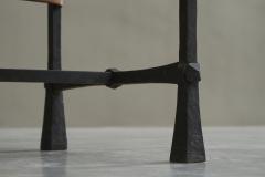 Unique Brutalist High Back Accent Chair in Wrought Iron Patinated Leather - 4467857
