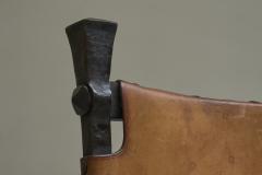 Unique Brutalist High Back Accent Chair in Wrought Iron Patinated Leather - 4467858